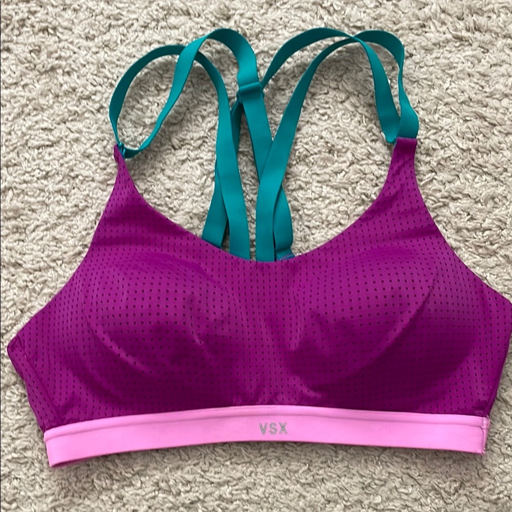 Victoria's Secret Purple and Green Sports Bra Moisture-Wicking Racerback
